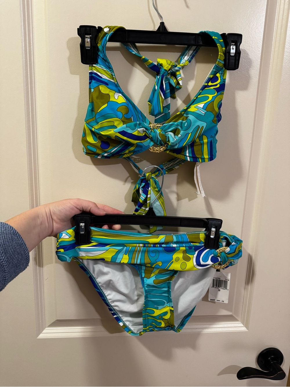 🆕 Trina Turk Teal, Blue and Green Retro Print Two-Piece Bikini